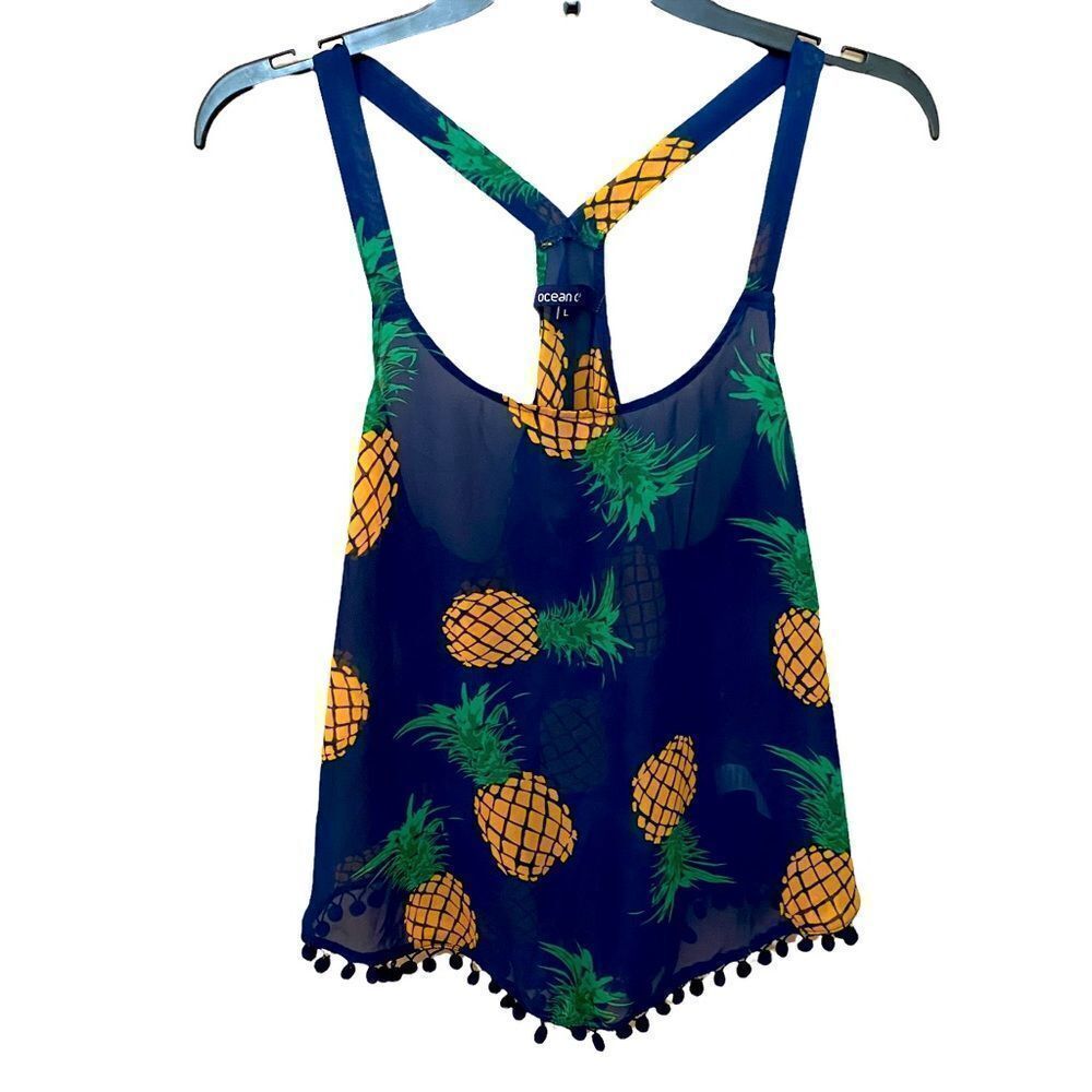 Ocean Drive Graphic Pineapple Racerback Top Size L